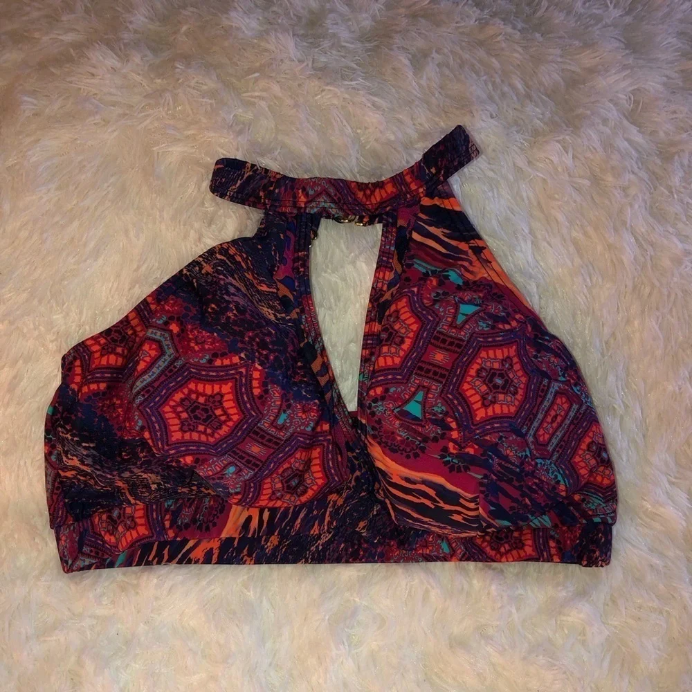 VENUS Pink and Teal Halter Bikini Top with Cut Out size 12